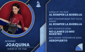 JOAQUINA CONFIRMA SU PARTICIPACIÓN MUSICAL EN LA 26.ª ENTREGA ANUAL DEL LATIN GRAMMY